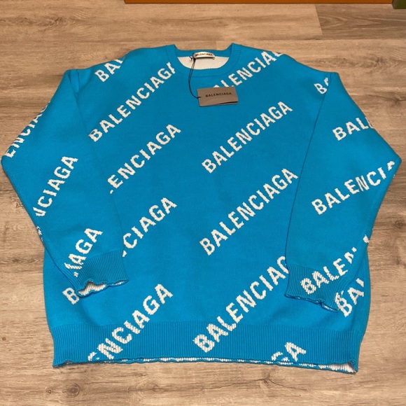 Balenciaga Baby Blue Repeat Logo Sweater - Large - Picture 3 of 9